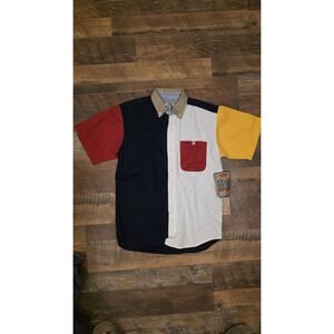 NWT VTG On The Brink Button Down Shirt Men M Cotton Colorblock Blue Red Retro